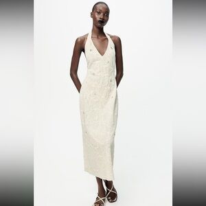 Zara- NWOT Halter Neck Textured Jewel Dress